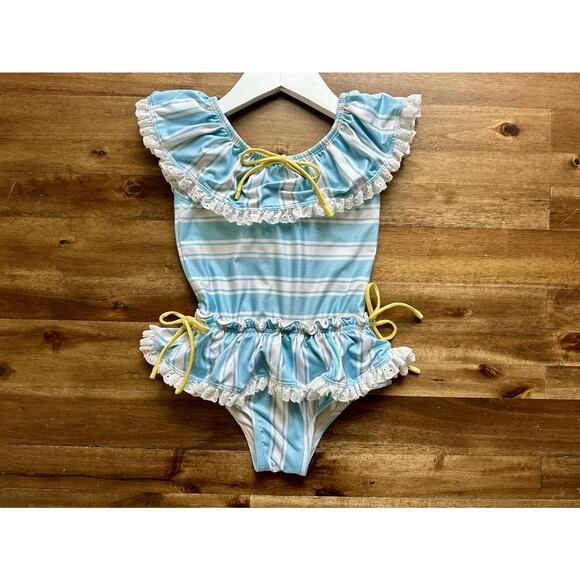 Wildling By Well Dressed Wolf Cabana Blue Stripe Skirted One-Piece Swimsuit 5 - Picture 2 of 6